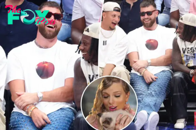 Jason Kelce makes fun of brother Travis’ courtside look with Taylor Swift cat joke