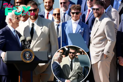 Travis Kelce sports understated tan suit for White House visit with Kansas City Chiefs