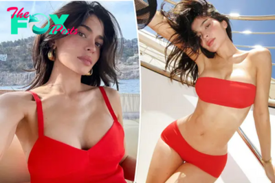 Kylie Jenner catches some rays in fiery red bikini