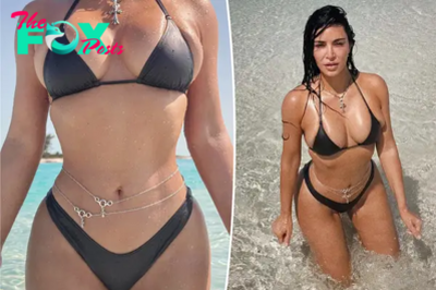 Kim Kardashian shows off curves in bikini and body chains: ‘Built like a trophy’