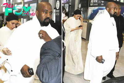 Bianca Censori covers up in flowy dress while arriving at airport in Japan with Kanye West
