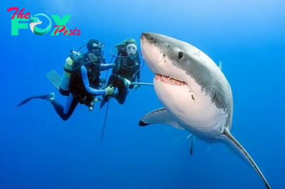 f.A giant 900-pound shark approached the divers, begging to be freed from the hook in a moving encounter that deeply shook the hearts of millions.f