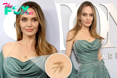 Angelina Jolie debuts new chest tattoo on 2024 Tony Awards red carpet