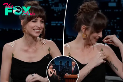 Dakota Johnson’s dress falls off during ‘Jimmy Kimmel Live’ wardrobe malfunction