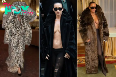 Katy Perry channels Bianca Censori, Kim Kardashian in ripped tights, fur coat and no shirt at Balenciaga show