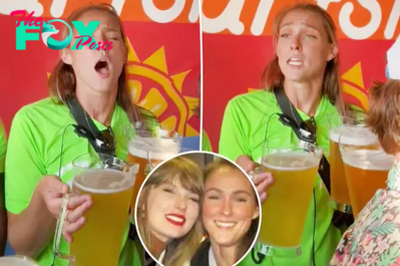 Watch ‘icon’ Kylie Kelce belt out Taylor Swift’s ‘Love Story’ while holding 3 pitchers of beer