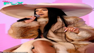 rin Cardi B makes her grand arrival at Beautycon NYC in a full length fur ensemble and oversized floppy hat