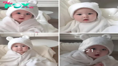 The sight of an adorable baby wearing a bear scarf melts the hearts of netizens with its charm and cuteness.sena
