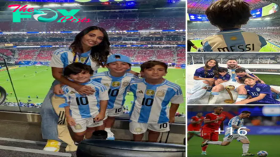 Antonela, Lionel Messi’s beautiful wife, and their three children, wore Argentina jerseys in the stands to support their superstar dad in the Copa America opening match