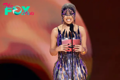 rin Cardi B Dazzles in a Stunning 3D Wave Dress, Reminiscent of a Golden Grammy Trumpet