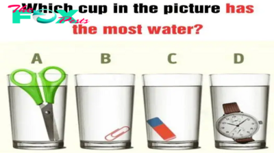 Which cup in the picture has the most water ?