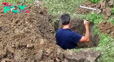 The neighbors noticed this man digging huge holes and filling soil sacks in the backyard