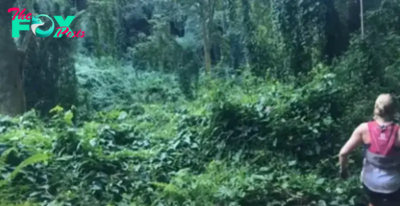 A woman takes a photo while sprinting through the rainforest, only to later notice an eerie detail in the bushes