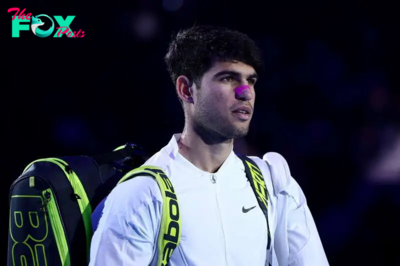 Why is Carlos Alcaraz wearing a nasal strip against Andrey Rublev in the ATP Finals?