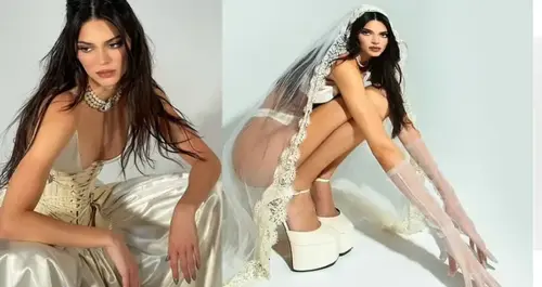 Kendall Jenner sends temperatures soaring in skimpy white lingerie and a matching veil as she transforms into a racy corpse bride