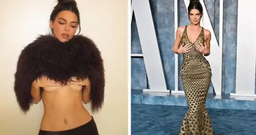 Kendall Jenner flashes a glimpse of underboob and bare taut midriff in cropped faux fur cape while posing for saucy Instagram snaps