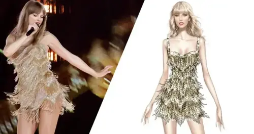 Taylor Swift steps out in crystals, fringe on her ‘Eras’ tour. See the sketches Roberto Cavalli dreamed up for her epic looks.