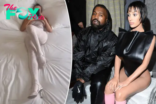 Kanye West posts bizarre video of wife Bianca wearing head-to-toe lace in abnormally large bed