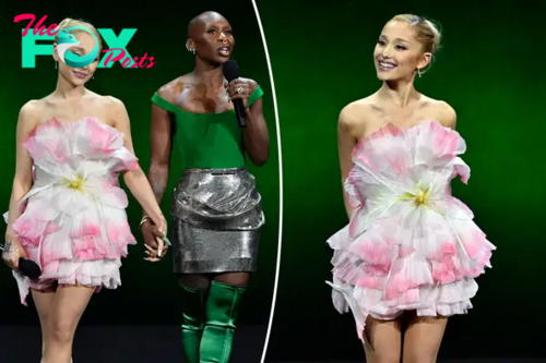 Ariana Grande is pretty in $7K pink  floral minidress at CinemaCon 2024 with ‘Wicked’ co-star Cynthia Erivo