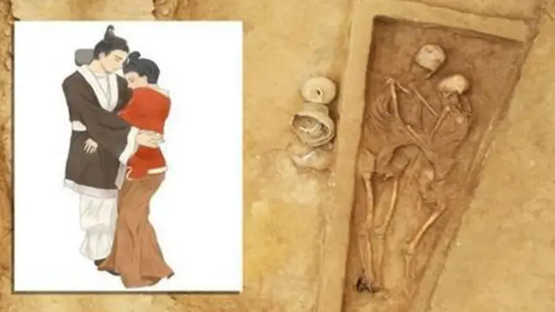 Over 1,600-yr-old tomb of embracing lovers found in north China