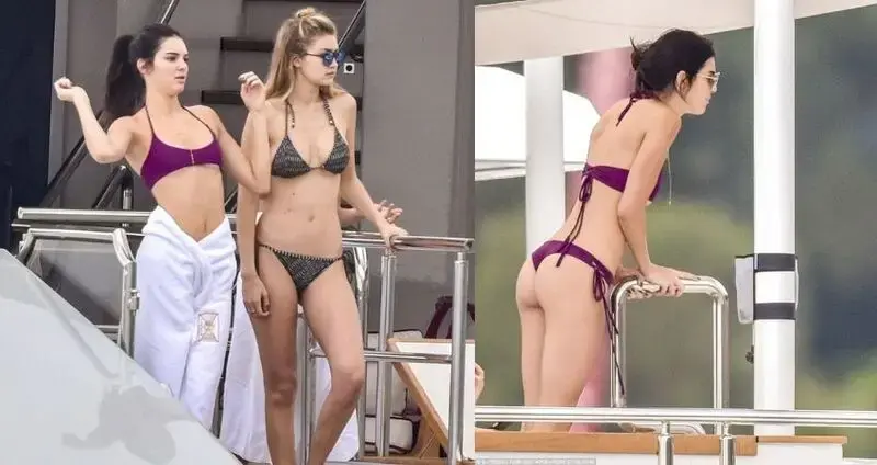 Party girls! Kendall Jenner strips down to skimpy purple ʙικιɴι as she joins model pals Gigi Hadid, Bella Hadid and Hailey Baldwin