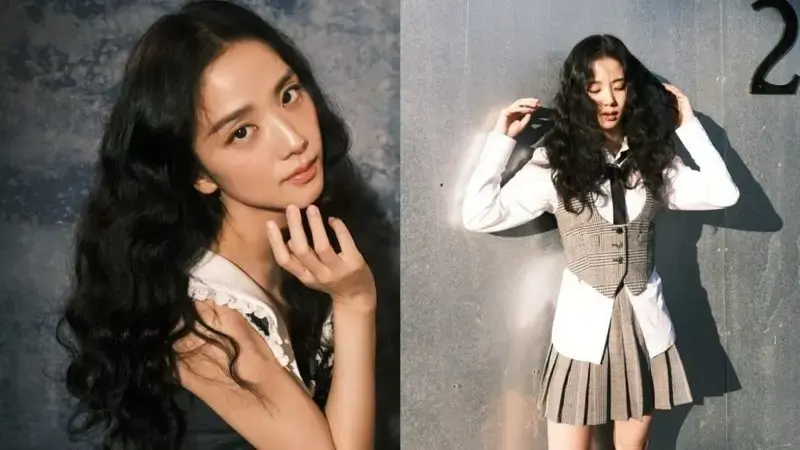 Blackpink Jisoo serves school girl fashion goals in checkered pleated skirt and coat