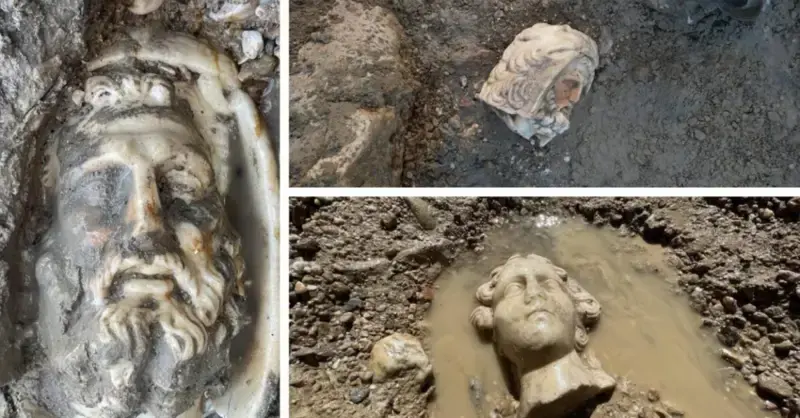Several Greek gods’ heads have been discovered by Kutahya Dumlupinar University archaeologists during excavations in ancient izanoi, which is now in the Turkish city of Cavdarhisar