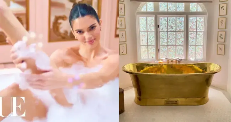 Kendall Jenner unveils striking gold bath tub during home tour for Architectural Digest