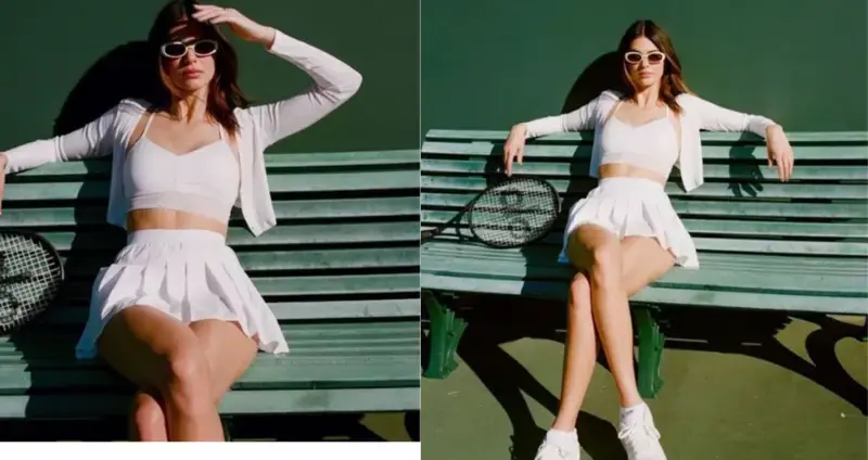 Kendall Jenner turns up the heat on the tennis court as she aces athletic style in a white sports bra and matching skirt