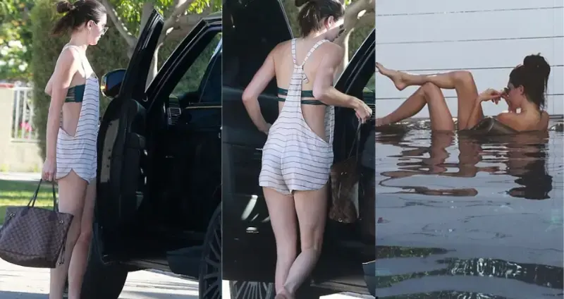 Kendall Jenner wears striped playsuit over ʙικιɴι top as she leaves party… after sharing ‘naked’ pH๏τo of herself in the pool