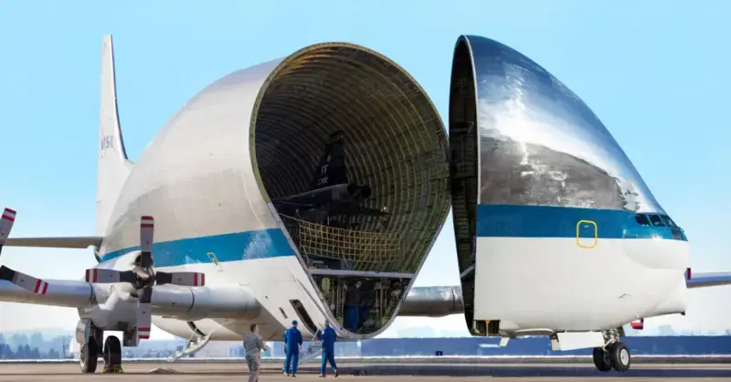 NASA equipment is being loaded into the obnoxious giant-headed airplane