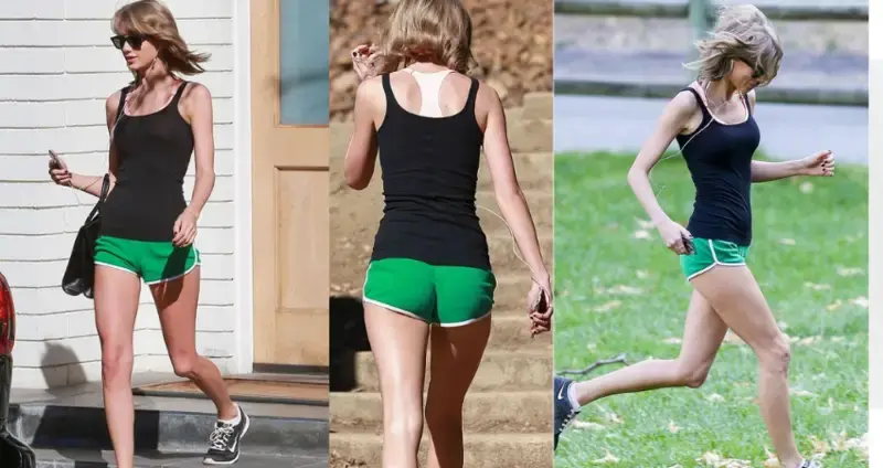 Taylor Swift hikes away a big night out in a pair of tiny running shorts