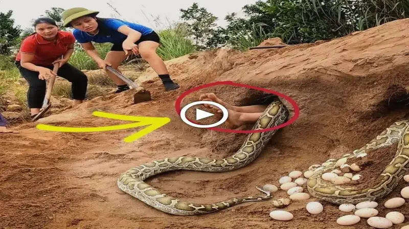 The terrifying scene of hunters battling to rescue a girl attacked by a snake (Attached video)