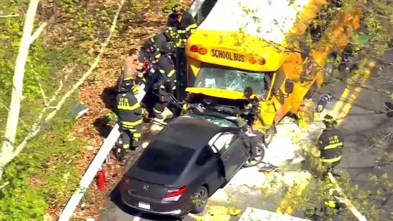 Teen driver, 3 others seriously injured in head-on crash with school bus in New York