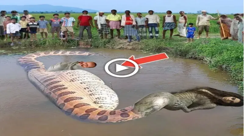 A large python emerges in the river carrying a ѕtгапɡe thing, a baby is born and a snake girl appears ( VIDEO)