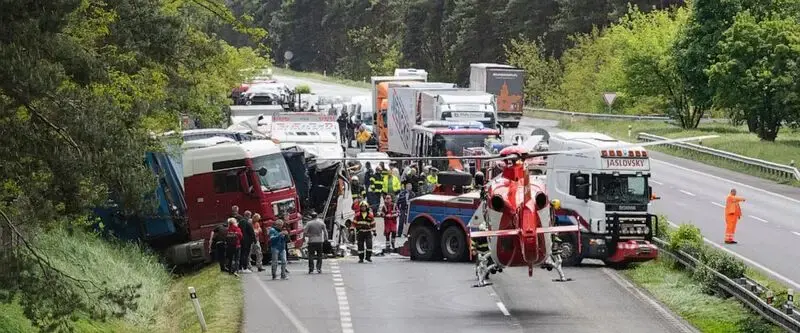 1 dead, 59 injured in in crash between bus and truck in western Slovakia