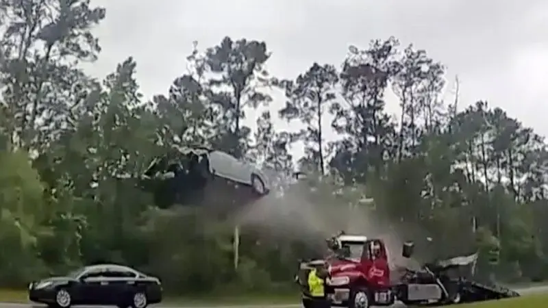 Real-life ‘Fast and Furious’: Car sent flying over tow truck in Georgia, video shows