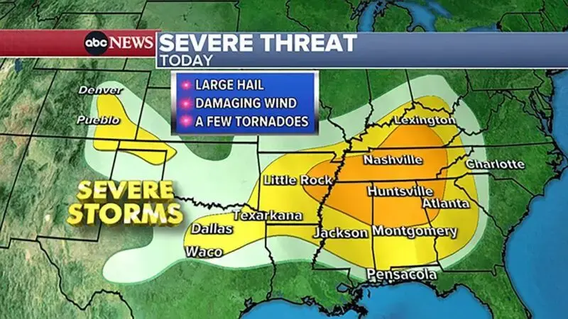 Severe storm threat for over 40 million Americans from Colorado to Georgia