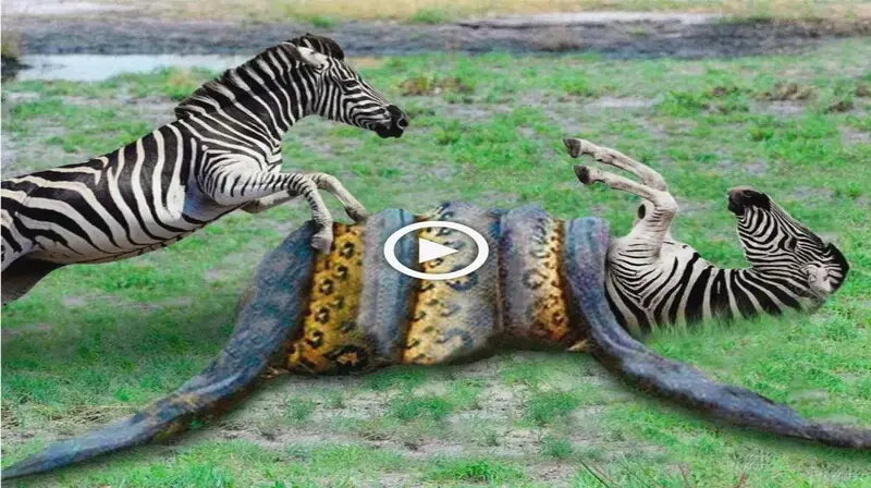 The fіɡһt between a zebra and a large python trying to swallow a remaining horse, it’s toᴜɡһ! (VIDEO)