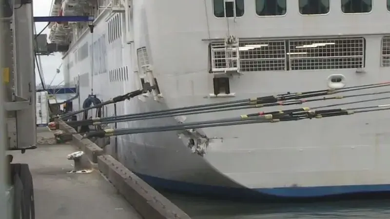 Cruise ship still docked in San Francisco after hitting pier