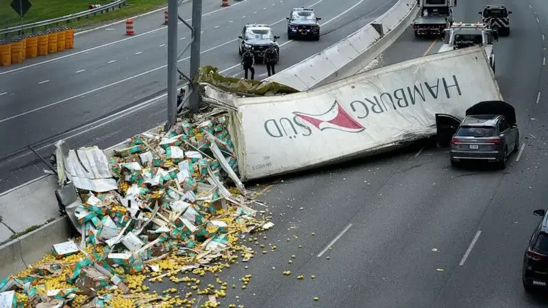 Truck carrying lemons overturns on New Jersey highway, police say