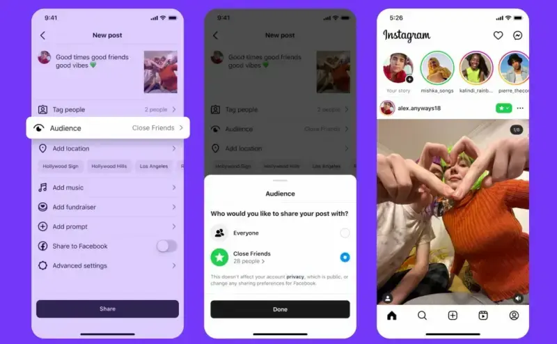 Instagram now limits posts and reels to close friends