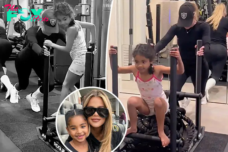True Thompson helps mom Khloé Kardashian work out in her lavish home gym