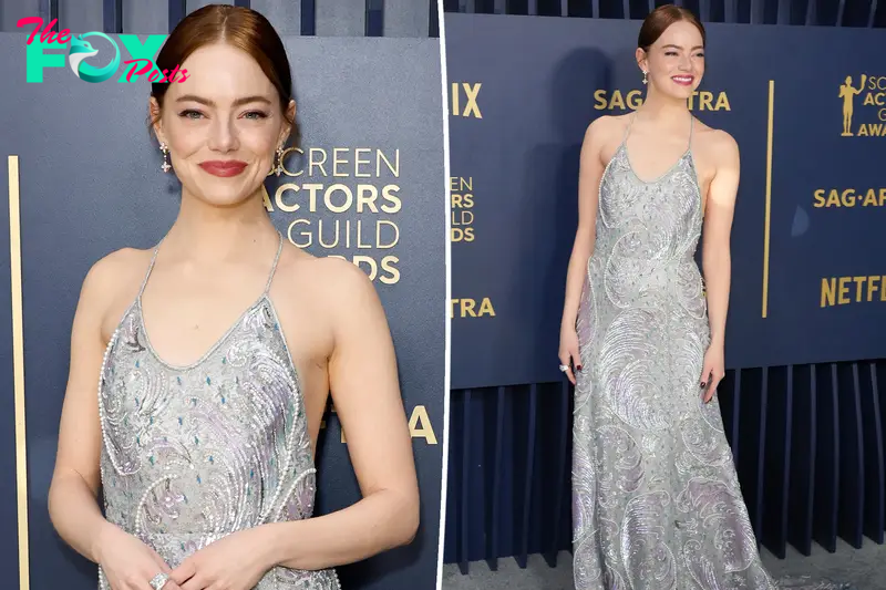 Emma Stone glows in pearl-studded backless gown on SAG Awards 2024 red carpet