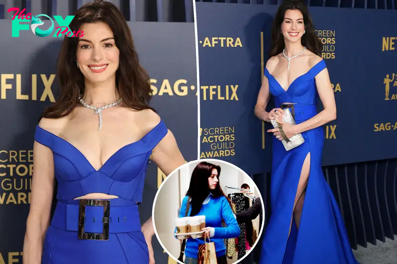 Anne Hathaway pays homage to ‘The Devil Wears Prada’ in cerulean gown for 2024 SAG Awards