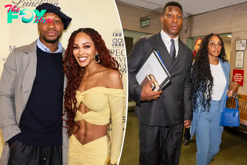 Jonathan Majors declares he’s ‘in love’ with Meagan Good as they make red carpet debut after his trial