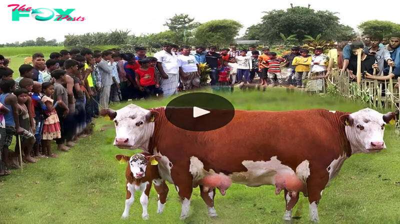People flocked to see how the world’s super rare two-headed cow would give birth