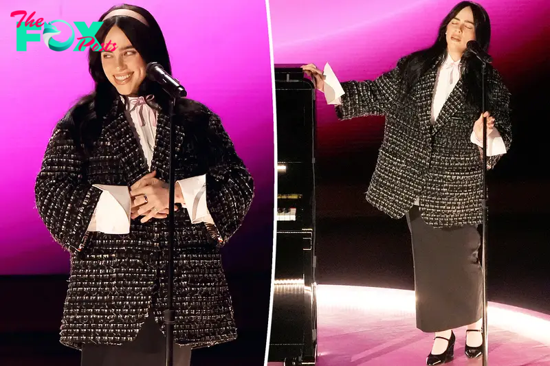 Billie Eilish adds pops of Barbie pink to her ‘What Was I Made For’ performance look at Oscars 2024