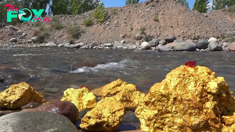 kem.Exciting Discovery: Giant gold nuggets and ruby-like gemstones found beneath an untouched stream.