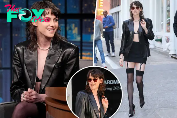 Kristen Stewart pairs a mesh bikini top with $8K blazer and garter belts for ‘Late Night’ appearance